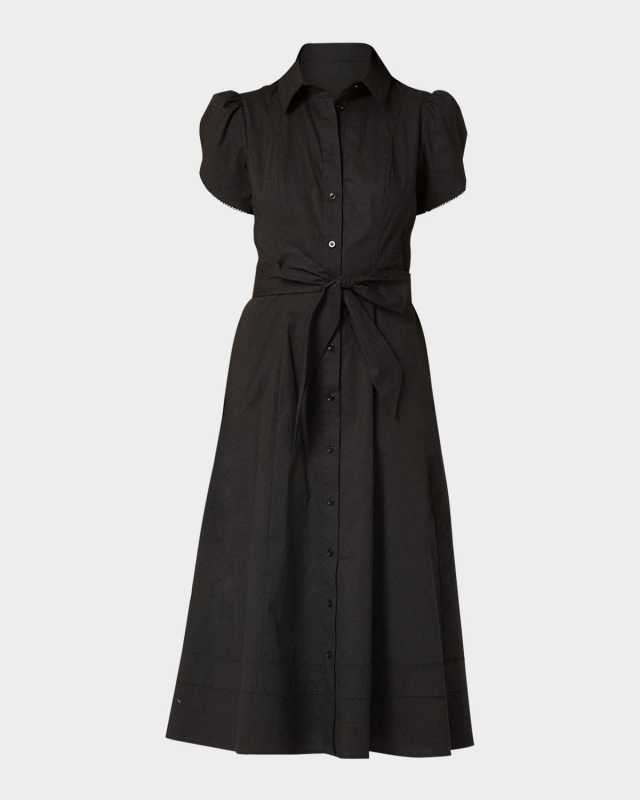 Adaya Belted Lace-Trim Midi Shirtdress